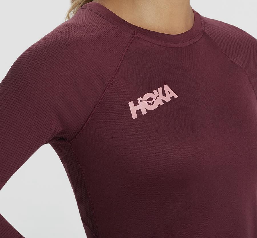Hoka One One Womens Tops - Performance 3/4 Sleeve - Brown - XHNR07132